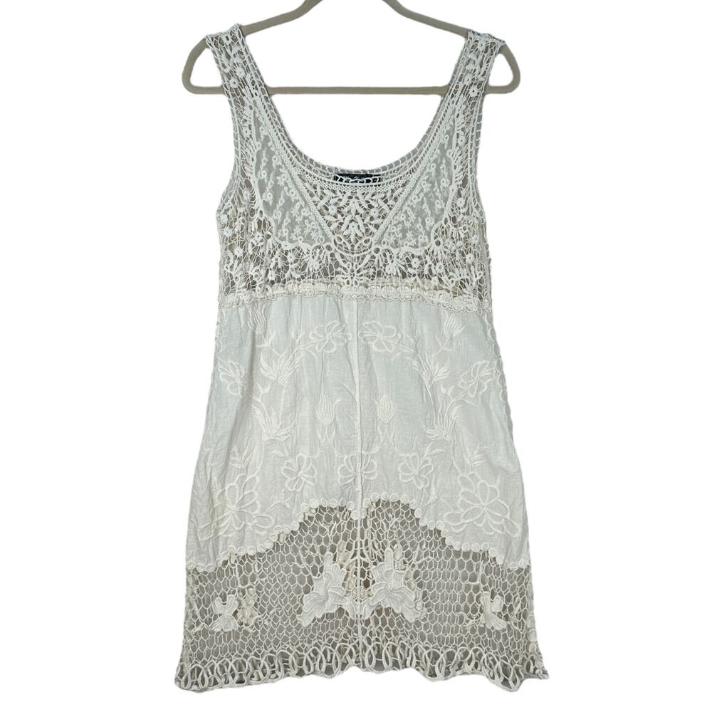 Swim Cover Up Dress Large Crochet Lace Boho Embroidered Coastal Cottage Beach
